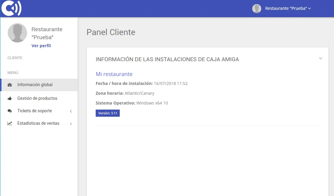 TPV Caja Amiga. Panel cliente